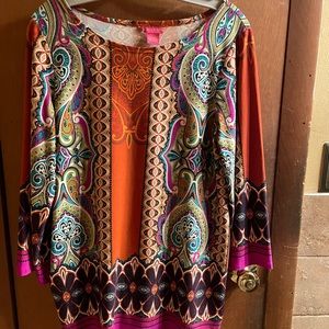 Sunny Leigh Aztec Print Multi Color Top Sz Lg